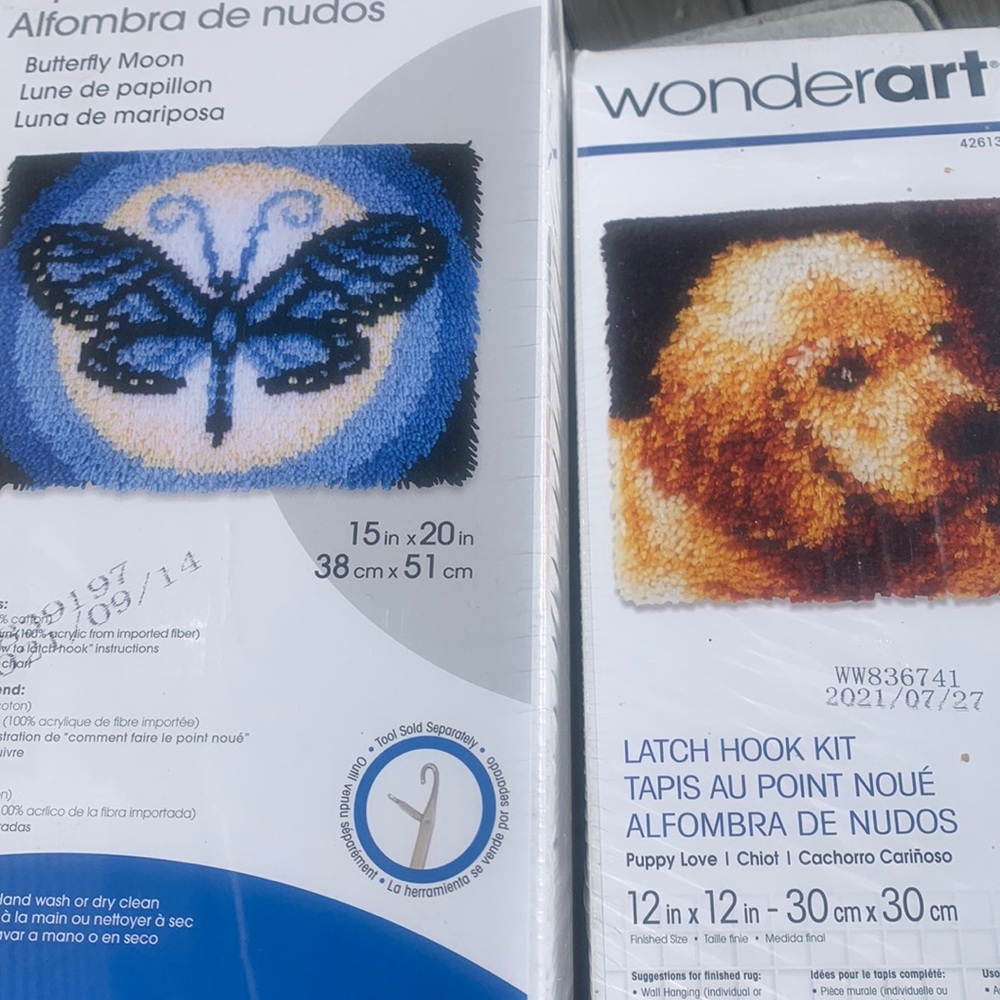 WonderArt latch hook Butterfly Moon and Puppy Love New